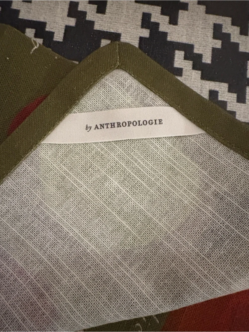 Anthropologie Olive Green Tea Towel with Multicolor Apple Accents